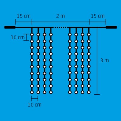 LED-es fényfüggöny, 2x3 m / 600 LED, sorolható, hidegfehér - DLF 600/WH